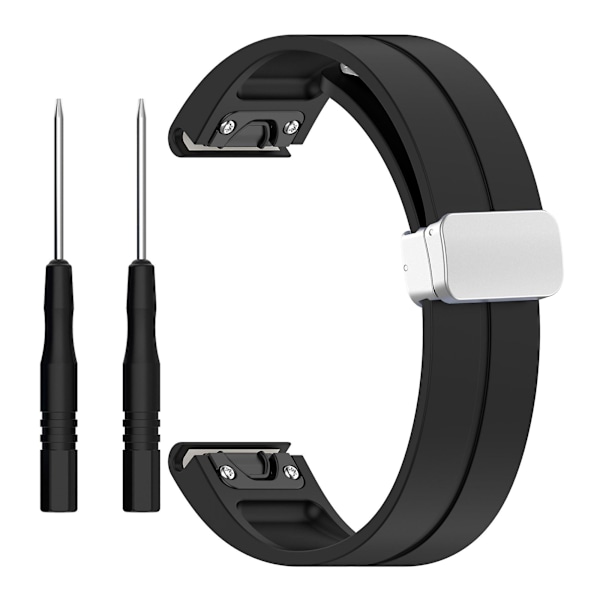 Silikone 26mm folde spænde urrem til Garmin Fenix 7x/7x Solar/tactix 7 Pro Black