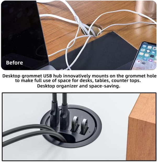 USB 3.0 Flush Mount Desktop HUB, kabelgennemføringshul 60 mm (2,36\") 2 USB 3.0