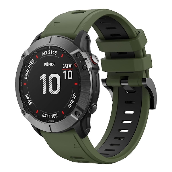 To-farget silikonklokkebånd for Garmin Fenix 6X Army Green   Black