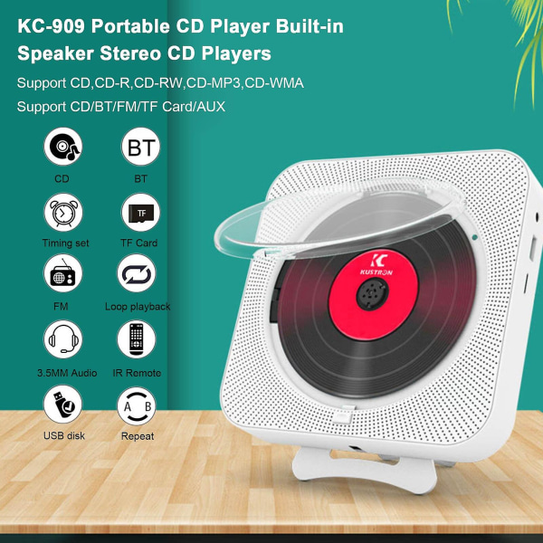 Kannettava CD-soitin Bluetooth-kaiutin Stereo CD-soittimet LED-näyttö Seinälle kiinnitettävä CD-musiikkisoitin IR-kaukosäätimellä FM-radio