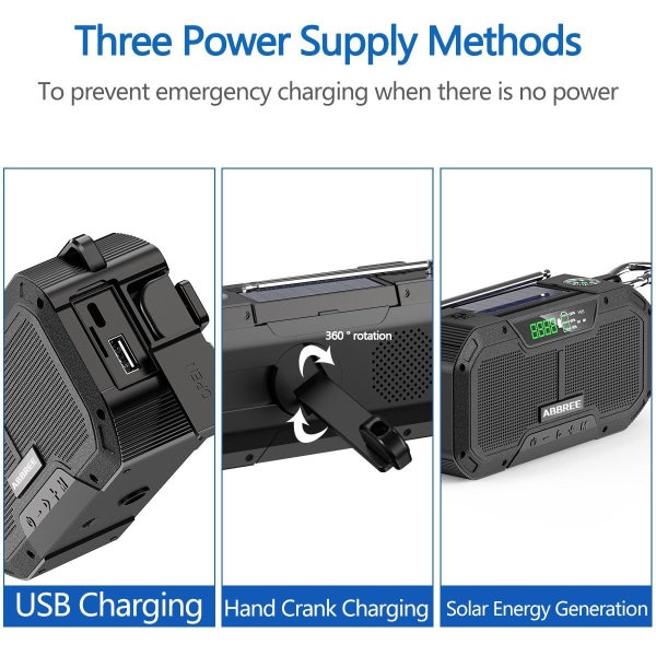 Nödradio Solar Uppladdningsbar ficklampa Kompasslarm Multifunktionell bärbar utomhushögtalare black [2000mA]