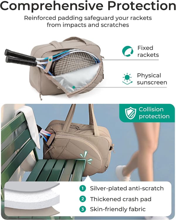 Tennisbag - med skolompartment, 48 cm x 19 cm x 31 cm (Kamel)