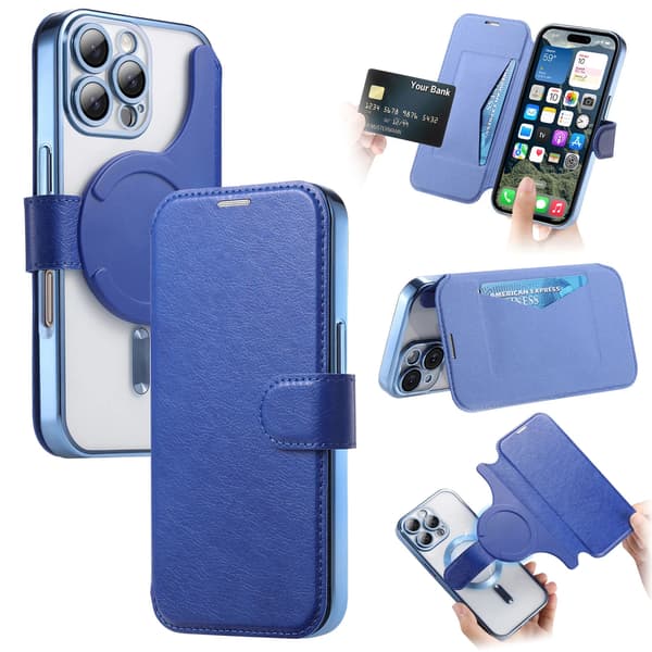 Etui til iPhone 16E, med avtakbar magnetisk Magsafe-klaff (blå)