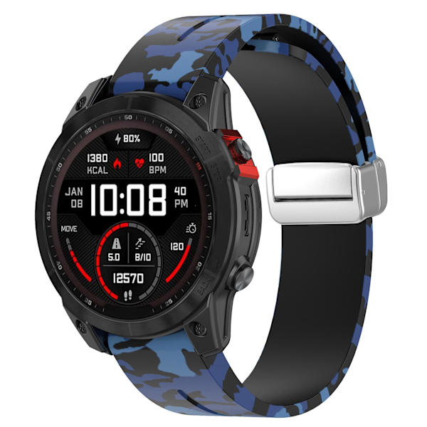 Sølvspenne 22mm Silikon Rem for Garmin Fenix 7 / Forerunner 965/955/945/935 Camo Blue