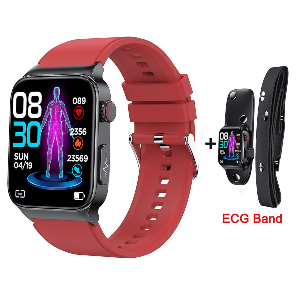 Ny E500 Blodsukker Smart Klokke Ekg Overvåking Blodtrykk Kroppstemperatur Smartwatch Menn Ip68 Vanntett Fitness Tracker - Smartklokker Red-ECG Band