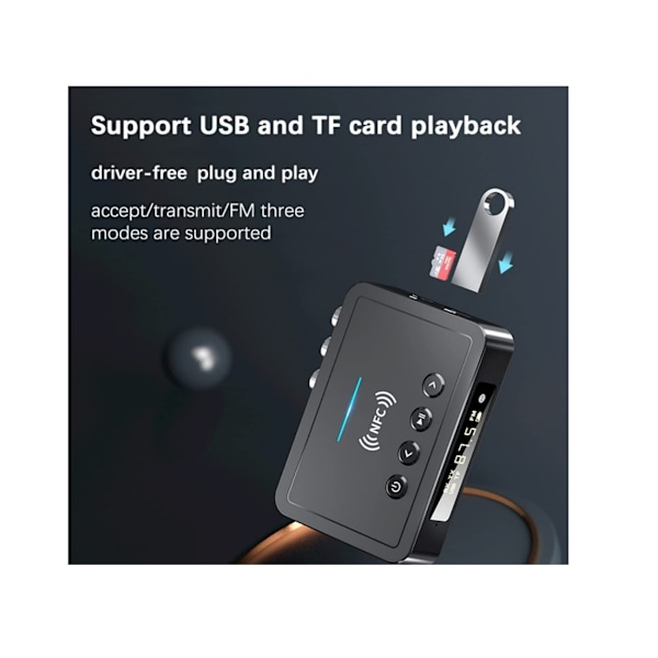 Bluetooth Adapter NFC Bluetooth Lydadapter 3 I 1 Bluetooth 5.0 Sender Modtager Bluetooth Adapter USB Aux/RCA 3.5mm Sort