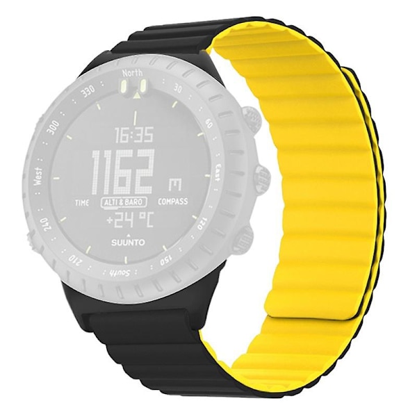 22mm Skin-friendly Silicone Strap Magnetic Watch Band For Suunto Core Black Yellow