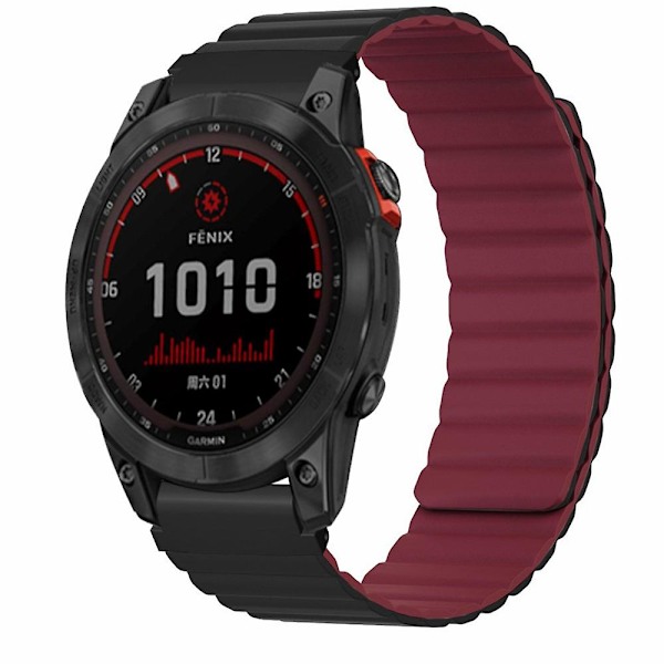 Magnetisk silikoneurrem til Garmin Fenix 7s/6s/5s, med 20mm pc-stik Black Wine Red