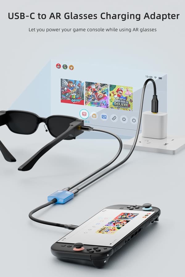 USB-C till AR-glasögon laddningsadapter, stöder 100W PD snabbladdning och 8K@60Hz utgång White