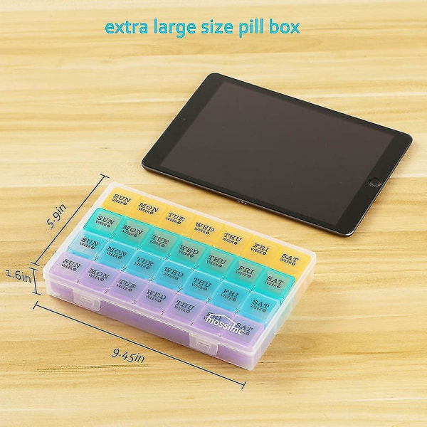 Xl Large Monthly Pill Organizer 4 uger, 28 Day Pill Box Organizer ugentlig, stor