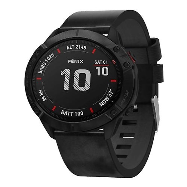 Til Garmin Fenix ​​6x 26mm læder stålspænde urbånd ZJJ Black