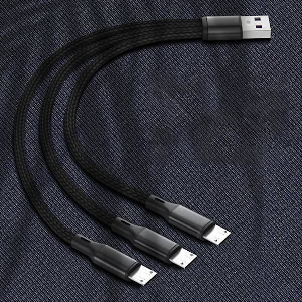 3 i 1 USB 2.0 USB-A han til 3 Micro USB strømkabel til 3 enheder Black 20cm