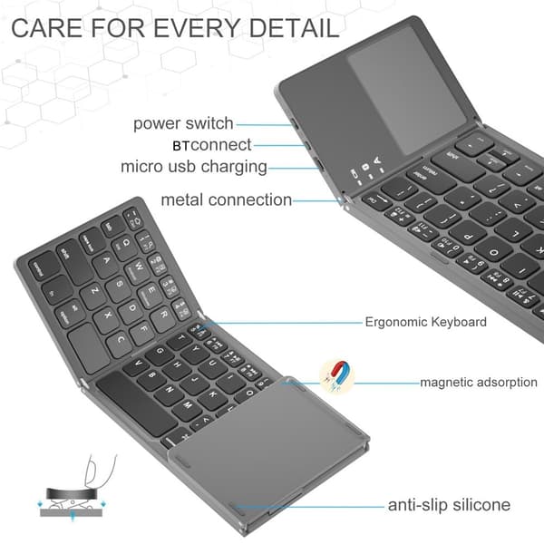 Sammenleggbart tastatur B033, ultratynt Bluetooth trefold
