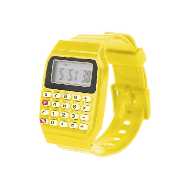 Fad Børn Silikone Date Multi-purpose Børne Elektronisk Lommeregner Armbåndsur Yellow