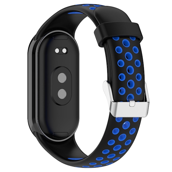 Dual-farvet silikoneurrem til Xiaomi Smart Band 8, med rustfrit stål-stik Black Blue