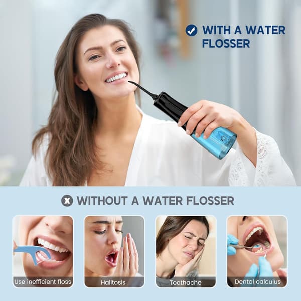 Oral Irrigator - 350 ml med 6 dyser og 5 tryktilstande, 2000 mAh, sort