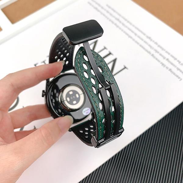 For Huawei Watch GT 3 42mm/ GT 3 Pro 20mm PU Lærrem Stropp Hulldesign Klokkestropp Green