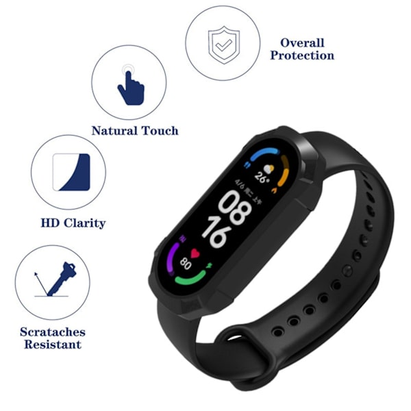 3D Film+Hård PC för Case för Mi Band 6 5 4 3 för Smart Watchband Helskärm Transparent