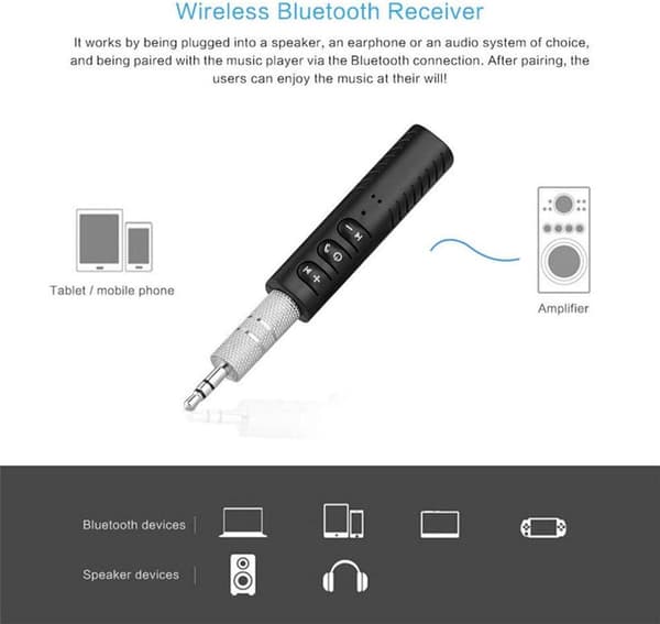 Bluetooth-mottaker 3,5 mm Jack, Bluetooth bilsett håndfri lydmottaker