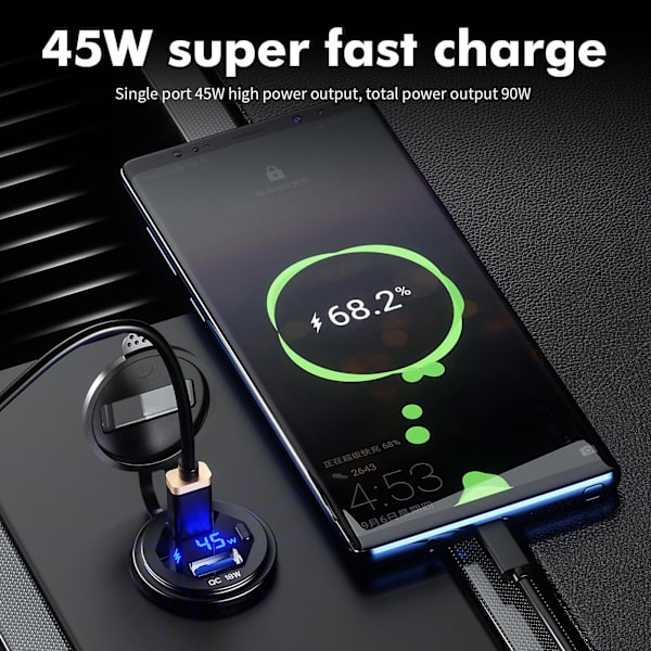 45w Typ C Pd+18w för Qc 3.0 Usb-laddare med switch voltmeter telefonladdning så Red