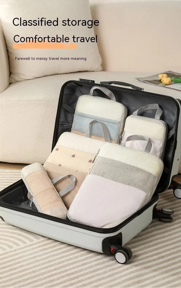 Kuffert Organizer Taskesæt, Komprimeret Mesh 5-pak (Beige)