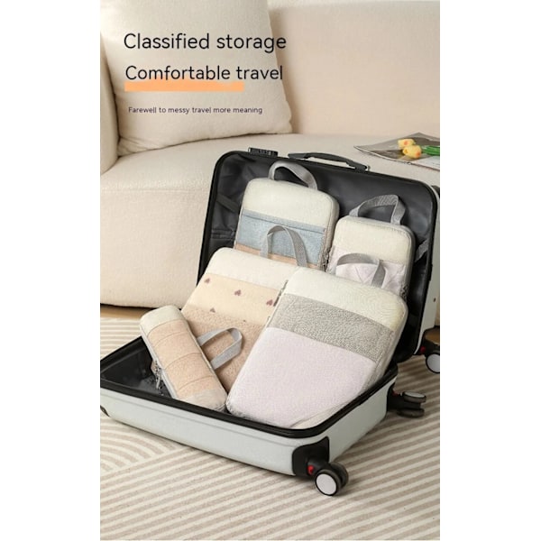 Resväska Organiseringsväska Set, Komprimerad Mesh 5-pack (Beige)