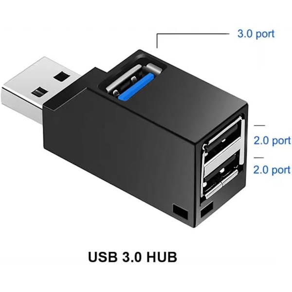 Usb C Hub Multiport Adapter, 3-Port Höghastighets Mini Usb 3.0 Usb 2.0 Splitter - 2P