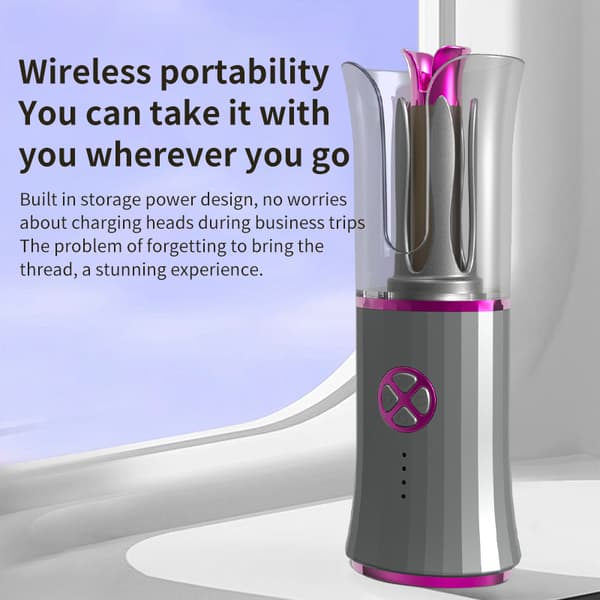Hårkrøller, USB-lading automatisk med 4 temperaturer, tørr og våt (rosa)