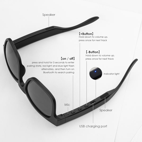 Smartbriller A12 Pro, Bluetooth åpne hodetelefoner, polariserte solbriller (sølv)