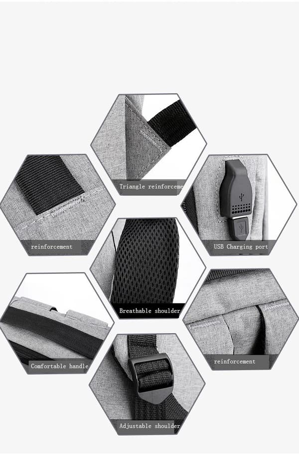 Reseryggsäck för bärbar dator, affärsväska för bärbar dator med USB-laddningsport Backpack Light Gray