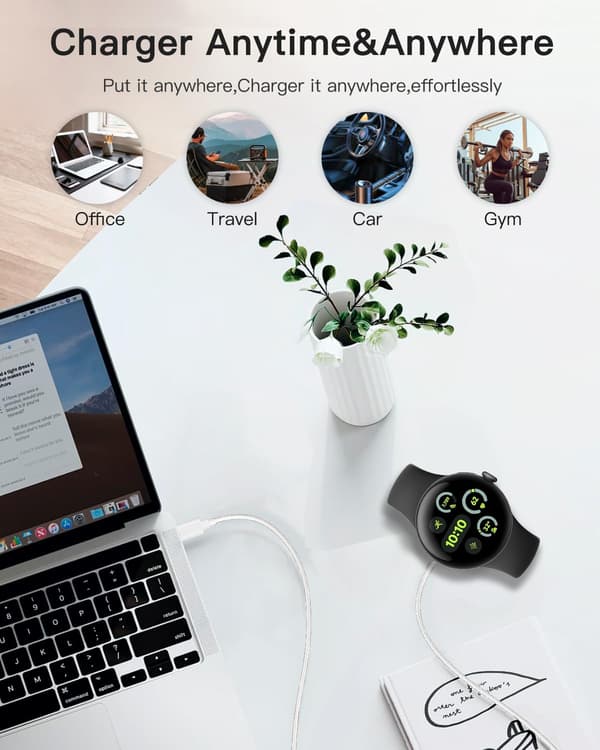 Lader for Google Pixel Watch4 41mm 45mm, USB-grensesnitt (kompatibel) White USB-C