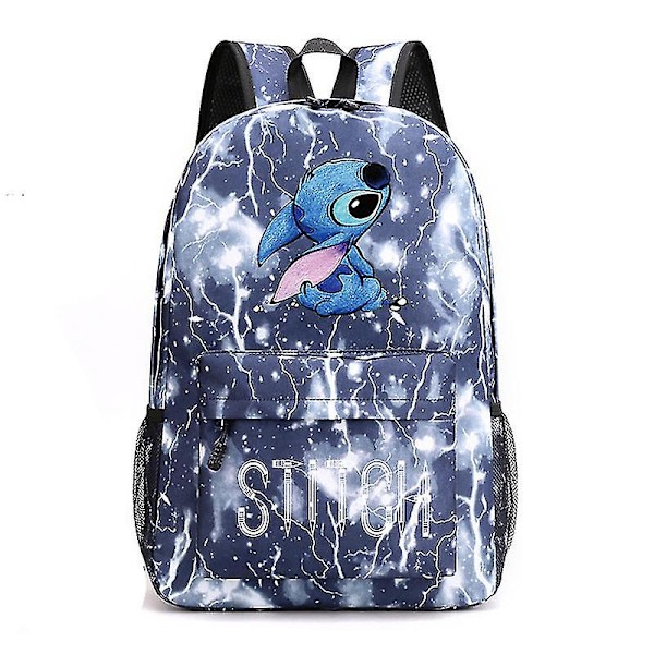 Stitch Ryggsäck Svart Stjärnhimmel Stor Kapacitet Student Skolväska Tide lightning blue