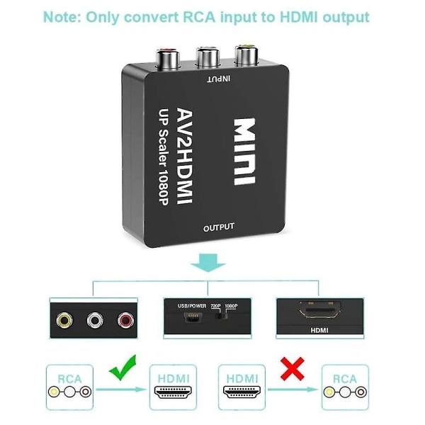 Rca til HD-adapter 3 Rca-konverter HD-kabeladapter Cvbs Composite Video Audio 1080p Aux-adaptere Tilbehør Til Tv Av Pc Black charging