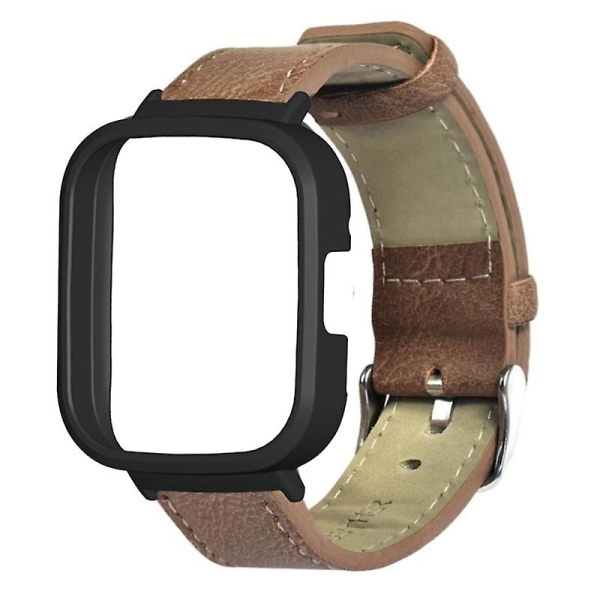 Strap+ Case för Redmi Watch 3 Läder Loop Armband Watch Bumpers Ram Brown