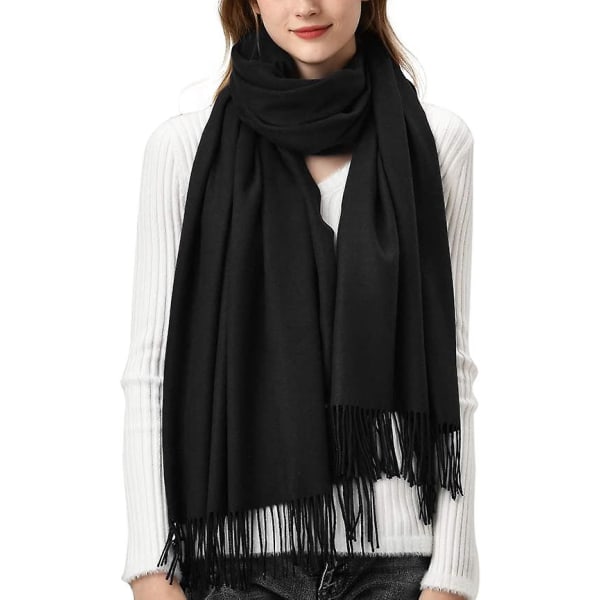 Dame vintertørklæde Cashmere Feel Pashmina Sjal Wraps Bløde varme tæpper tørklæder black