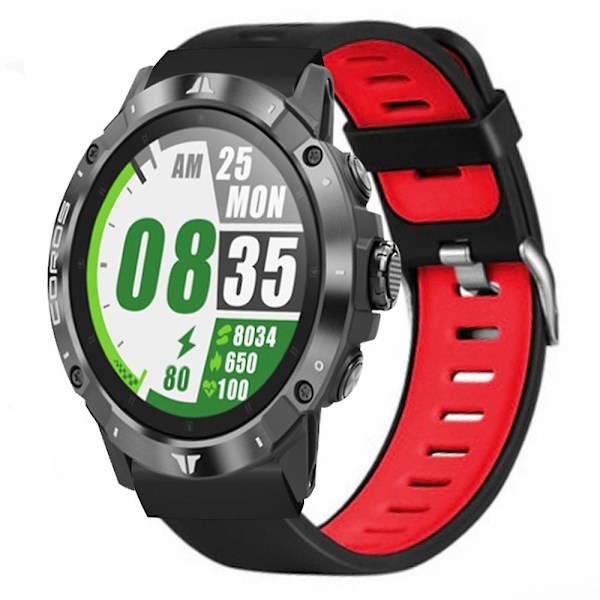 26mm PC-liitin Silikoni Kaksiväri Urheilukellohihna Coros Vertix 2/ Garmin Fenix 7x/6x/5x Black Red