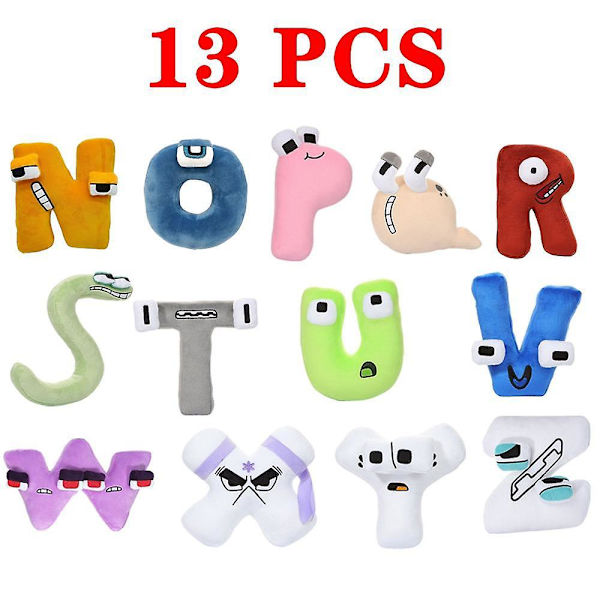 Alphabet Lore Pehmolelut 0-9 Numeroeläimet Pehmolelut Numerolohkonukke lapsille Lapsille Joululahja RBW 13 PCS N-Z