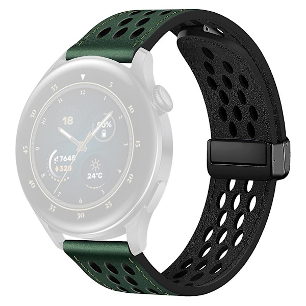 For Huawei Watch GT 4 46mm/ 4 Pro/ Samsung Galaxy Watch3/ Watch 4 Band Hollow-Out 22mm Lærrembånd Green