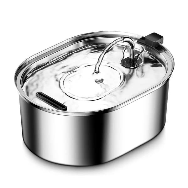 Automatisk springvand (Y-19) til kæledyr, 3,2L oval i rustfrit stål