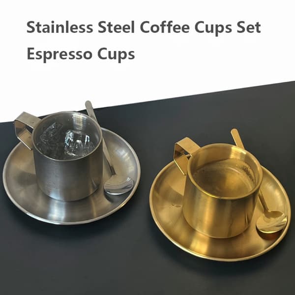 Kaffekop 3-delt sæt 304 rustfrit stål dobbeltlagsisoleret (guld)