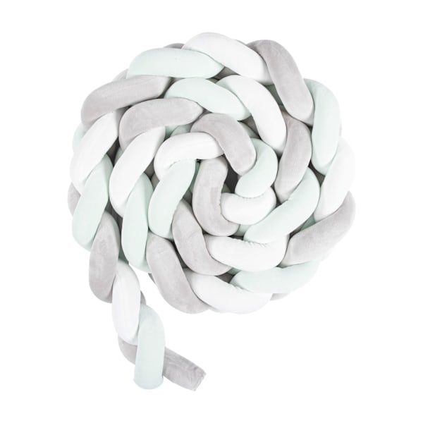 Sengebeskytterfletning, tremmesengsbeskyttelse 3-strenget fletningsdesign (hvid, lysegrå, lysegrøn)