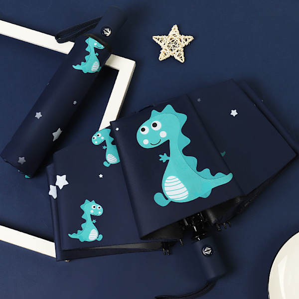 Automatisk paraply, smilende dinosaur paraply, bærbar folde paraply, vinyl paraply, højdensitets paraply 【Automatisk】Dinosaur Navy