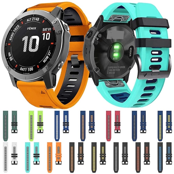 26 mm silikone urrem til Garmin Fenix ​​7x Midnight Blue Yellow