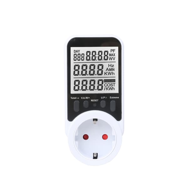 EU-plugg Wattmeter, AC digitalt strømmåler KWh-måler (hvit)
