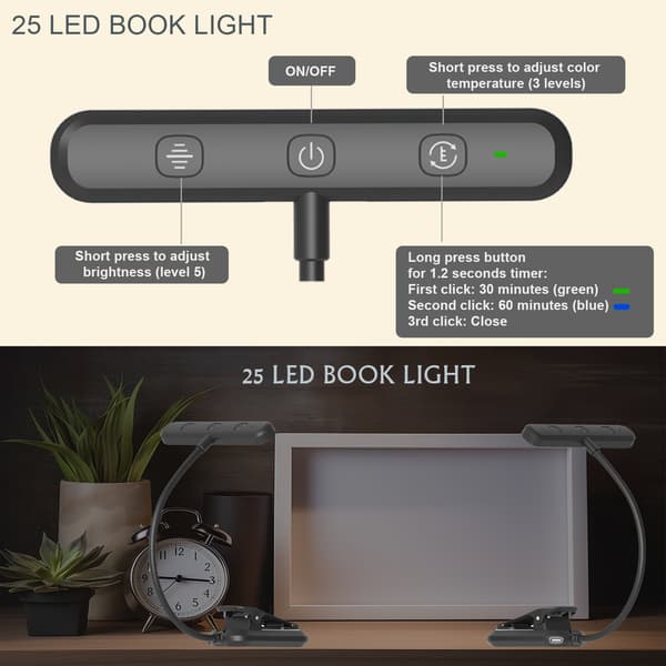 LED leselys - med 25 LED, fleksibel svanehals klipslys (svart)