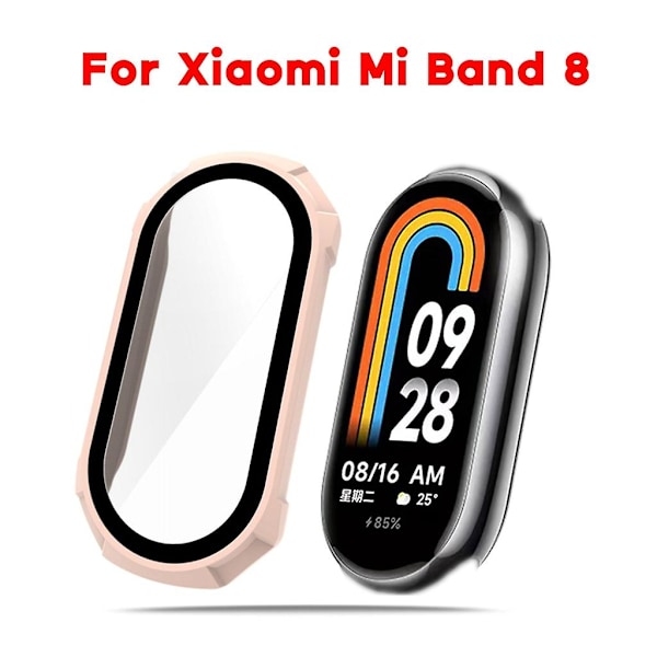 För Mi-Band 8 PC Screen Protector Tempered Film+ Case All-inclusive Bumper-Shell Cherry blossom powde