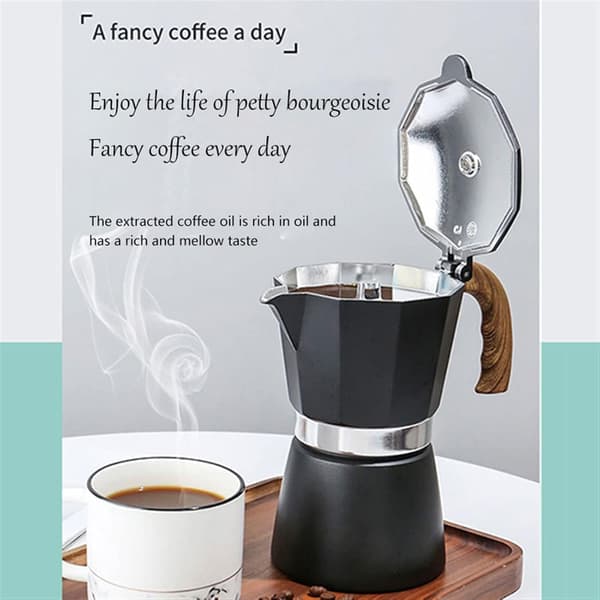 Kaffemaskine, perkulation ottekantet aluminiumskande til ristet kaffe (300 ml, sort)