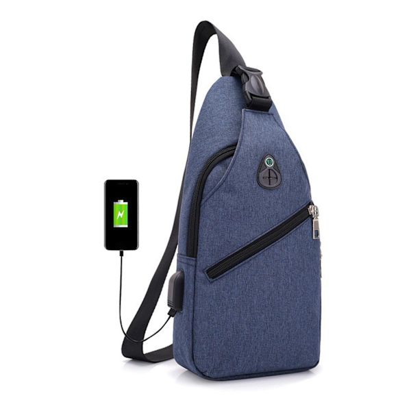 Vedenpitävä hihna laukku crossbody reppu USB-reiällä kuulokeliitäntä hihna reppu vaellusreppu monikäyttöinen crossbody rintapussi Blue