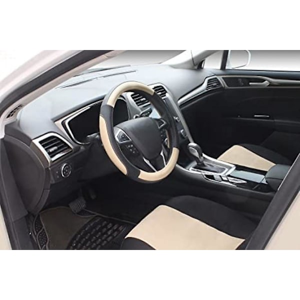 Sort Og Beige Microfiber Læder Auto Bilrat Cover Universal 15 Tommer