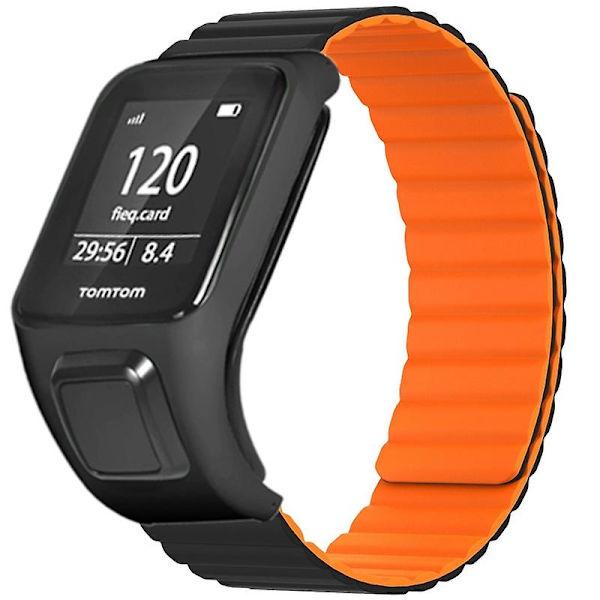 Silikoninen magneettinen ranneke TomTom Runner 2 / 3 / Spark / Adventurer -kellolle, kotelolla Black Orange